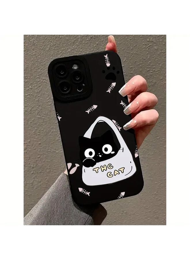 Smiling Cat Phone Case For iPhone 12 Pro Black Protective Cover - Image 4